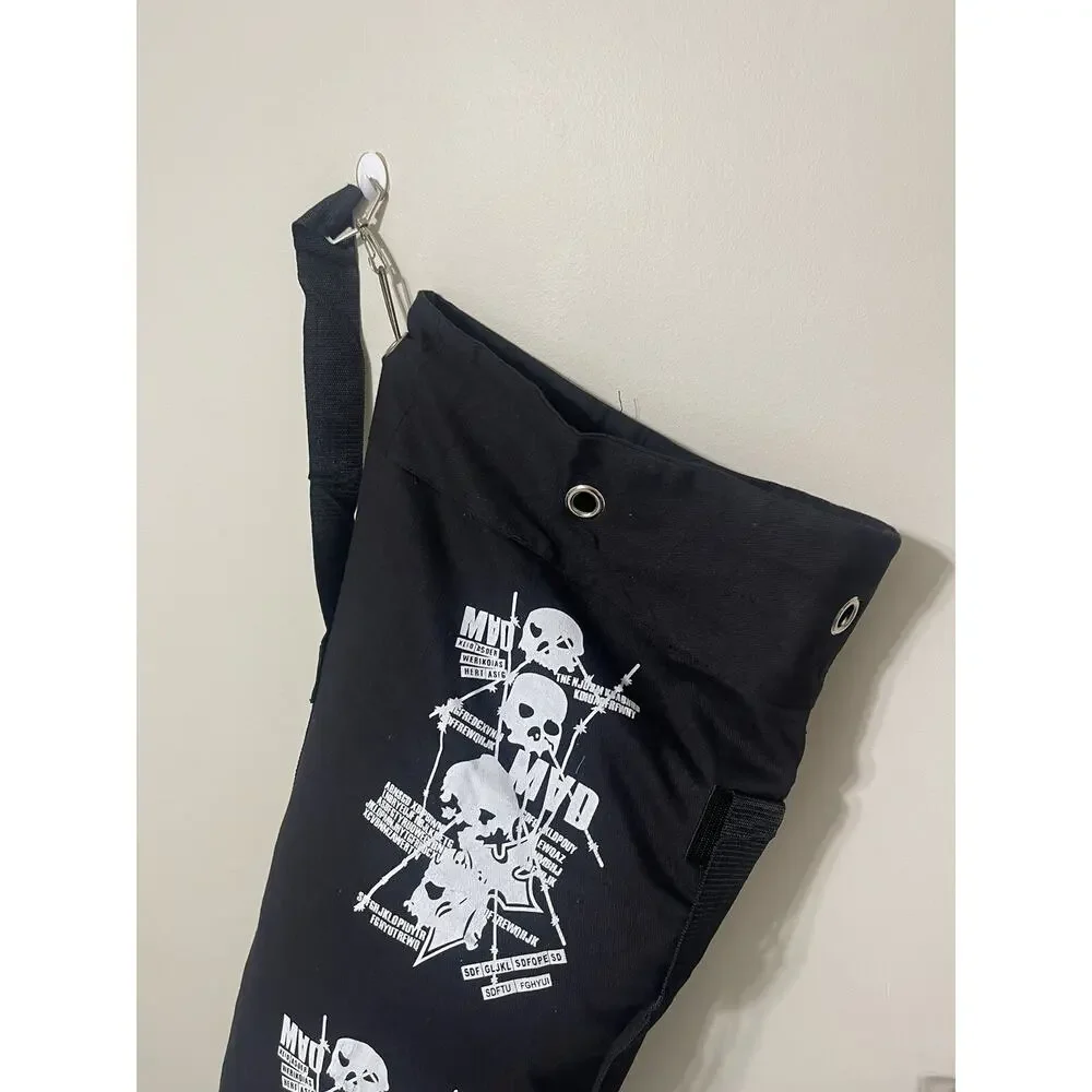 Army Military Top Load Duffle Bag W/ Shoulder Straps Black Skull Print 33” Large